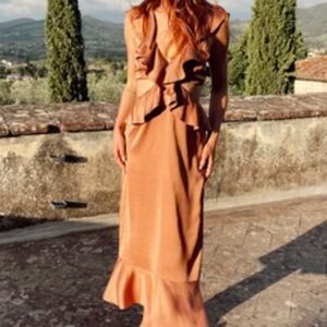 Show Me Your MuMu Zoey Midi Dress in Copper Luxe Satin